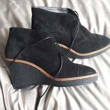L.K.BENNETT BLACK SUEDE WEDGE HEEL LACE UP SHOES UK 8 EUR 42 NEW