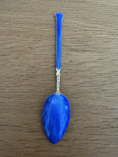 Guilloche enamel spoon - -, blue