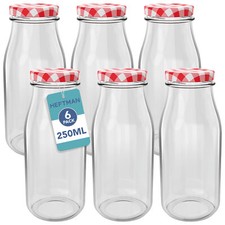 HEFTMAN Glass Milk Bottles Gingham Lids Airtight Juice Glasses - Set of 6
