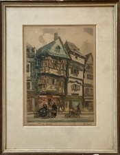 Aquatint Etching France Brittany Marketplace V. Cane 33.5 X 26 Cm Brest?