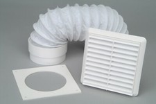 Wall Vent PVC Kit Tumble Dryer External Extractor White Fixed Grille 4" 100mm