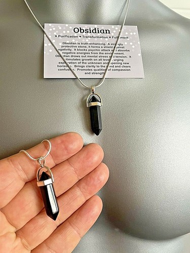 Obsidian necklace pendant - necklace,