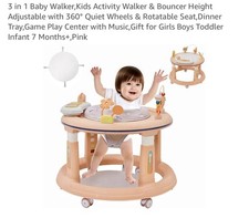 Baby Walker Height Adjustable, Music & Light Kids Activity Walker Sit & Stand