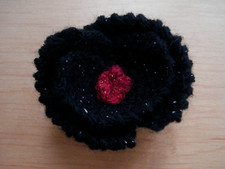 Knitted Black Poppy Brooch Pin Handmade Unique Gift Rememberance Etc FREEPOST