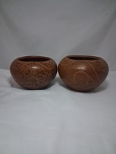 *UNUSUAL POTS* vintage Terracotta?  Speckled Carved Engraved Round Pots X 2