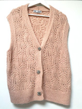 Zara Dusky Pink Crochet Sleeveless Cardigan With Embellished Buttons, Size M