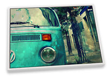 Vintage VW Camper Van Teal CANVAS FLOATER FRAME Wall Art Print Picture