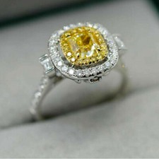 1.50 ct canary yellow cushion cut diamond engagement ring in 14k white gold over