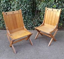 LARGE MATCHING PAIR OF GOLDEN OAK ARTS & CRAFTS CHAIRS
