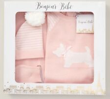 BABY GIRLS KNITTED OUTFIT & POM HAT SPANISH PINK PRAM GIFT SET NEWBORN GIRL - 6M