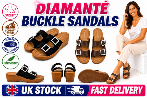 Ladies diamante buckle wedge - buckle,