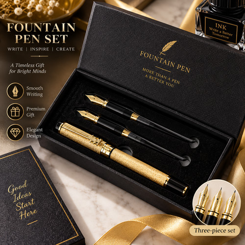 3pcs gold metal fountain pen - 3pcs,