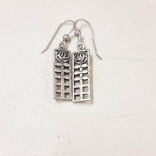 Pair Kit Heath, Mackintosh design dangle drop earrings, sterling silver vintage.