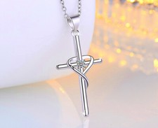 Heart Cross Pendant 925 Sterling silver Womens Necklace Chain Jewellery Gift UK