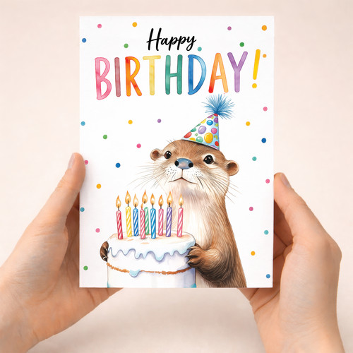Cute otter birthday card with - cute,