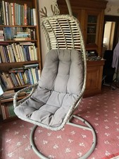 Metal Frame Grey Hanging Egg Chair with Stand Retractable Canopy, Thick Cushion