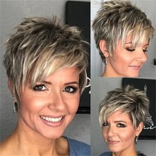 Women Natural Short Straight Wavy Curly Pixie Cut BOB Wig Casual Hair Wigs