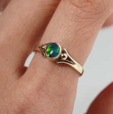 Vintage Australian Solid Black Opal 9ct Yellow Gold Ring Bezel Set Size N / 6.5