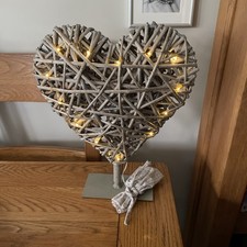 Light Up Wicker Heart On Metal Stand 37cm Tall 
