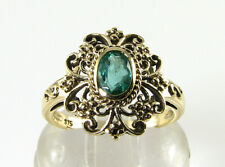 9K 9CT GOLD COLOMBIAN EMERALD 7mm x 5mm ART DECO INS SOLITAIRE FLORAL RING 