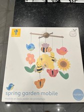 Spring Garden Flowers Bees Birds Wooden Mobile For Baby Nursery Cot   New in Box