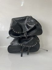 Black Leather Motorcycle Saddlebags Studded with Straps – Cruiser Touring X2