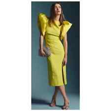 Anthropologie Hutch Yellow Puff-Sleeve Slim Midi Dress LARGE (UK 12-14) NEW £207
