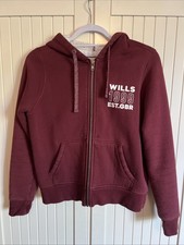 Jack Wills Women’s Size 10 Burgundy Hoodie With Full Cream Borg Fleece Lining