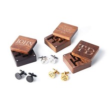 Personalised Cufflinks with Engraved Wooden Gift Box - Multiple Colours