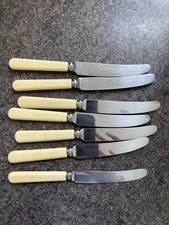 Superb Vintage Set 7 x Faux Bone Handle DINNER KNIVES by K Bright of Sheffield