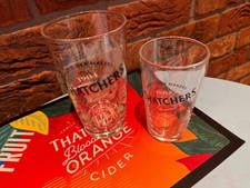 His/ Hers Pint /Half Pint Thatchers Orange Cider Glasses Plus Bar Runner