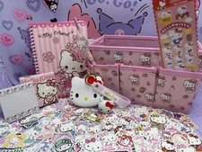 HELLO KITTY Storage Desk Tidy Pink Stationary Set Bundle Stickers Purse SANRIO