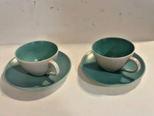 Poole Pottery Twintone Blue & Grey  2 x Coffee Cup & Saucers