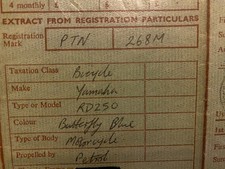 1973 Yamaha RD250 Old Style Vehicle Document Book VE60