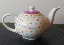 Cute Polka Dot Ceramic Teapot “How Sweet It Is” 1L – Colourful Gift Idea
