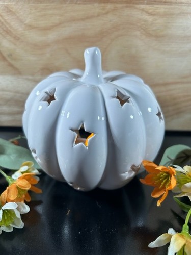 White glazed ceramic pumpkin - white,