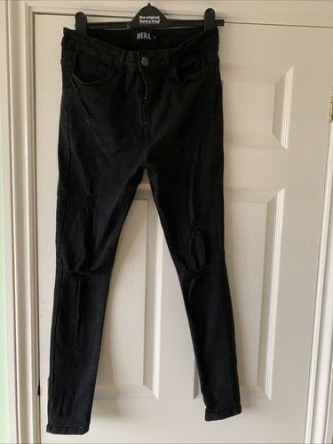 Mens distressed black denim