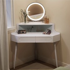 Woltu Dressing Table Corner Vanity Makeup Desk with Mirror 3-Color LED Lights