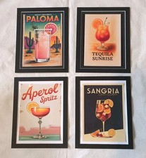 4x Retro Cocktail Poster Prints 19x23cm Black Border Vintage Style Art