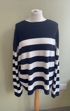 M&S Navy Blue White Striped Breton Jumper Size XL Button Shoulder