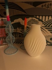 Spiral White PLA Vase 26cm Tall 3D Printed Flower Vase 18cm Wide Large Size