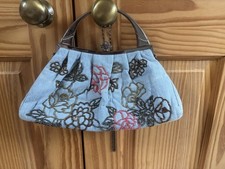 LEKO Blue Bead Evening Bag + Metal Clasp + Handle + Detachable Shoulder Chain 