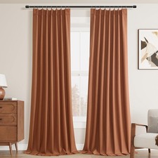 Terracotta Pinch Pleated Linen Blackout Curtains 84 Inches Long for Living Ro...