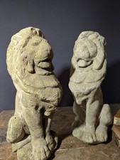Pair of Small Vintage Lions Weathered, statue,home decorative, garden 