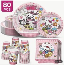 80pcs Hello Kitty Party Plates Cups Napkins Set Birthday Supplies Sanrio Gift