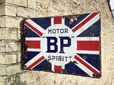 BP Motor Spirit Enamel Sign / Bracket Double Sided Automobilia 1920’s