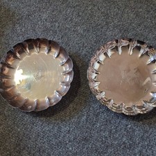 2 x Small Silver Plated trays with masonic symbols engraved one slightly darker 