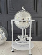 Glam Globes: FACTORY SECONDS Disco Ball Bar Cart White Stand/Silver Tile