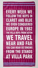 Aston Villa 82 Chant microfibre beach towel with claret & blue towel bag AVFC