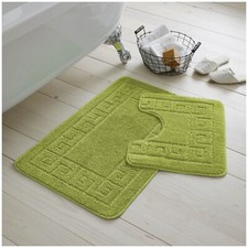 JACQUARD GREEK STYLE BATH MAT PEDESTAL SET NON SLIP TOILET BATHROOM RUGS 2 PIECE